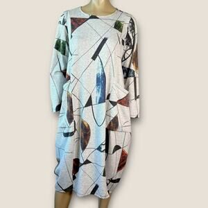 Jess & Jane Long Sleeve Abstract Fleece Lounge T Shirt Tunic Dress Size M Gray